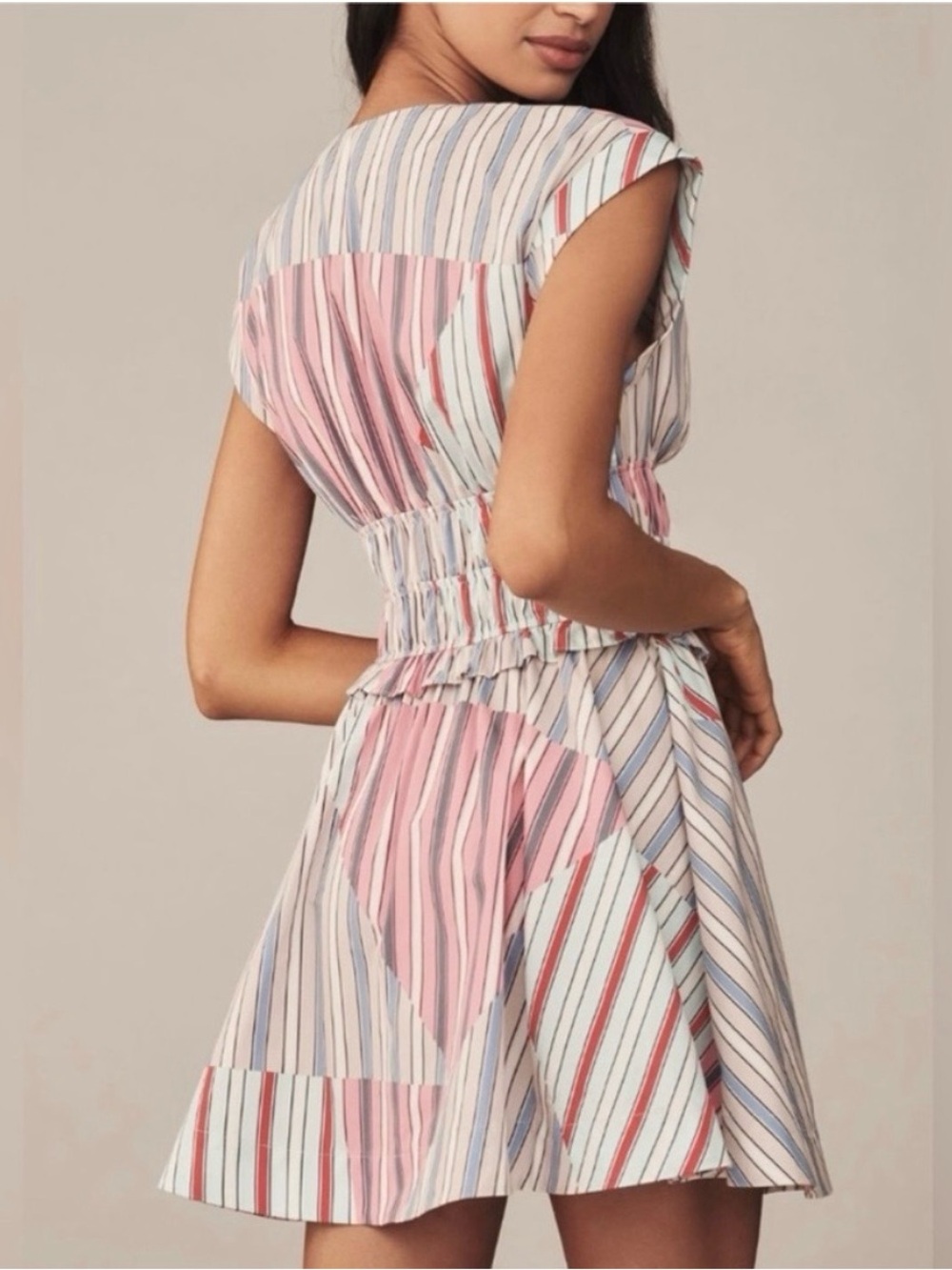 Anthropologie Vneck Striped Stretch Mini Dress Beach Travel College Womens Small - Picture 4 of 16